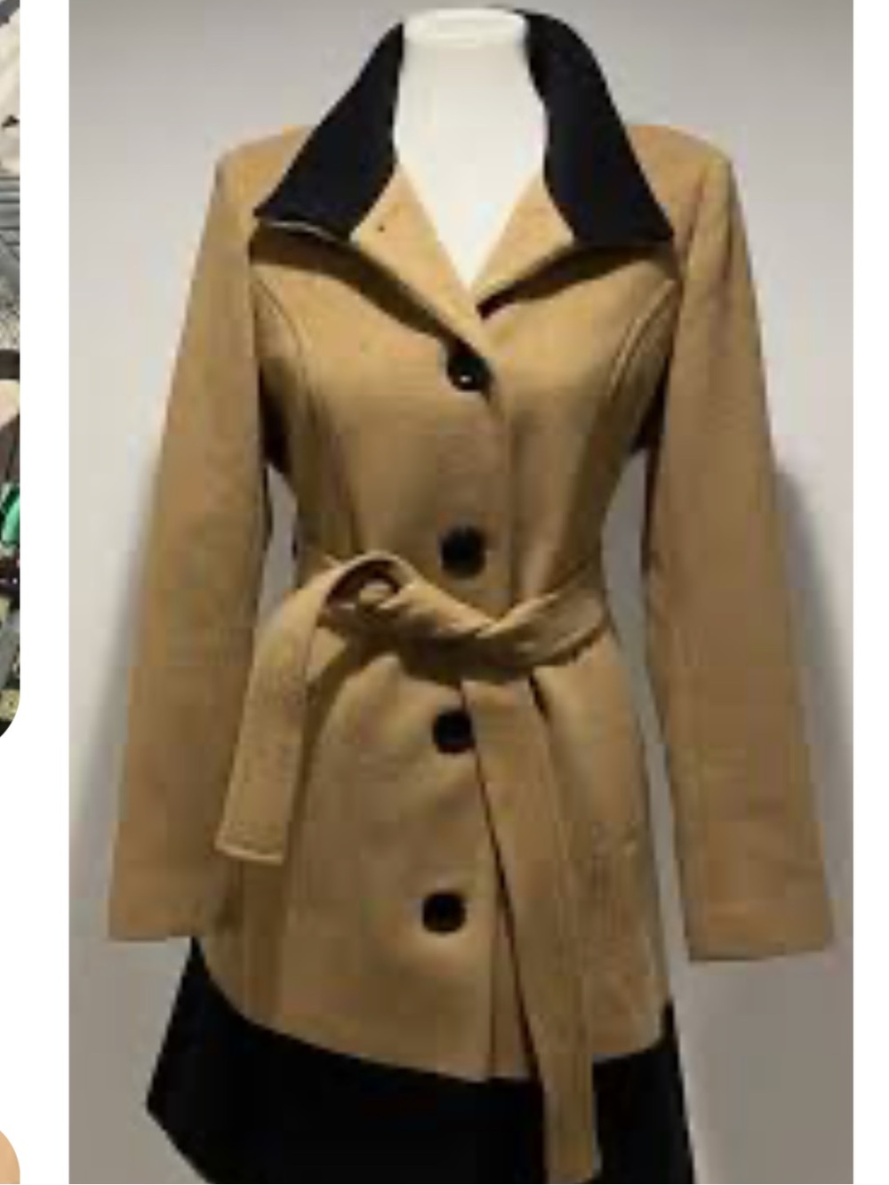 Dana Buchman Camel and Black Belted Pea Coat